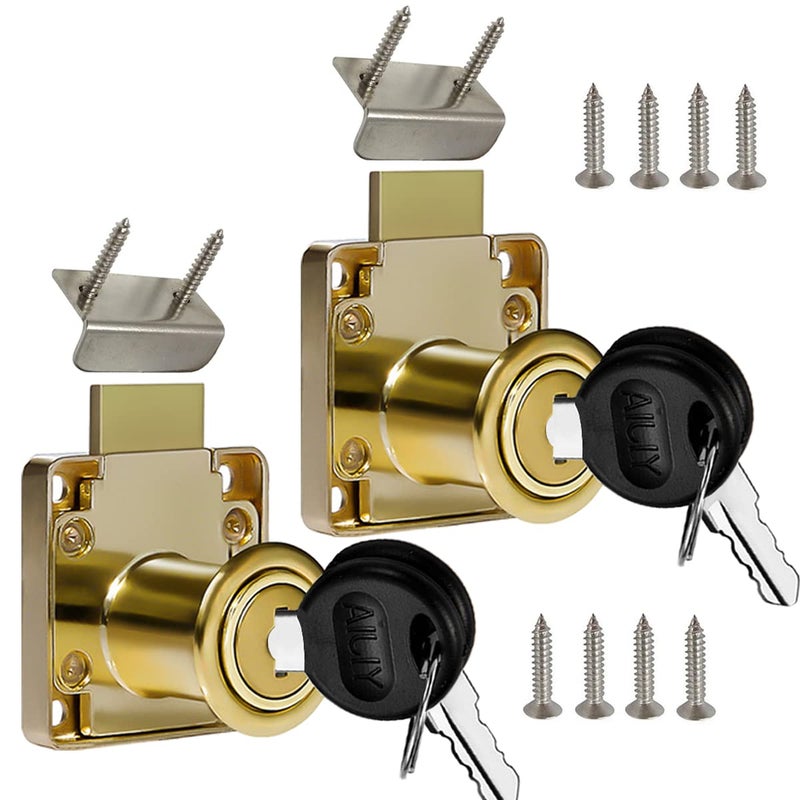 Junrbx Cabinet Drawer Lock,Mailbox Lock, Model CT-138-22,for Fixing Important Documents and Drawers ((Hole Diameter 0.75inch/19MM), Suitable for Door Panels with A Thickness of 17 mm-22 mm. 2 PCS ã€Goldenã€‘ - Image 1